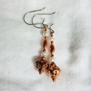 Copper, freshwater pearl, sterling silver