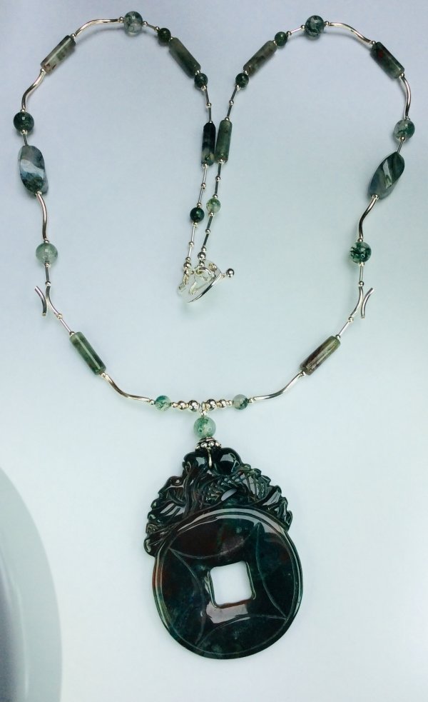 Blood agate, Moss agate sterling silver