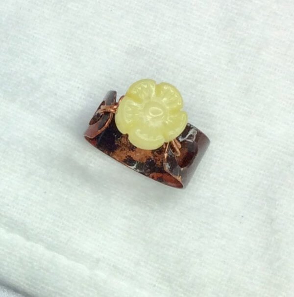 Copper ring (recycled copper) olive jade