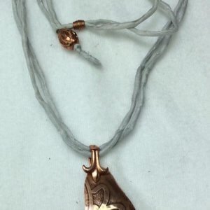 Etched copper pendant, silk