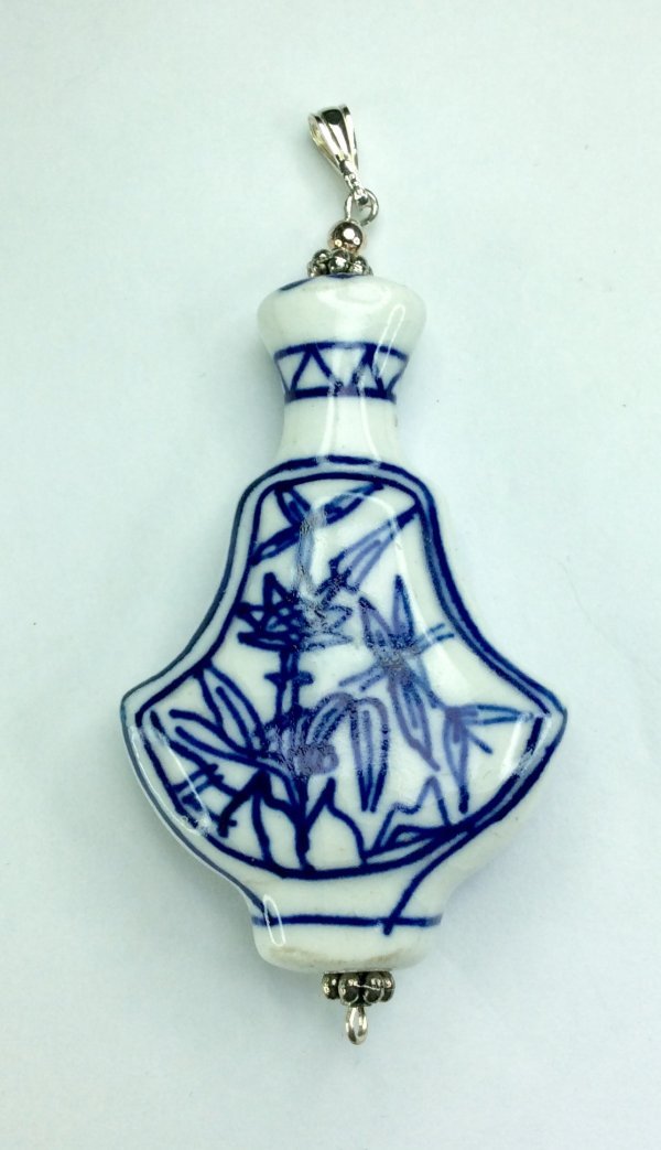 Blue and white porcelain, sterling silver