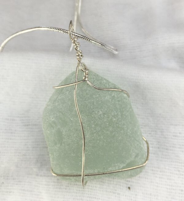 Seaglass, from Macduff, sterling silver, 16" sterling silver back snake chain