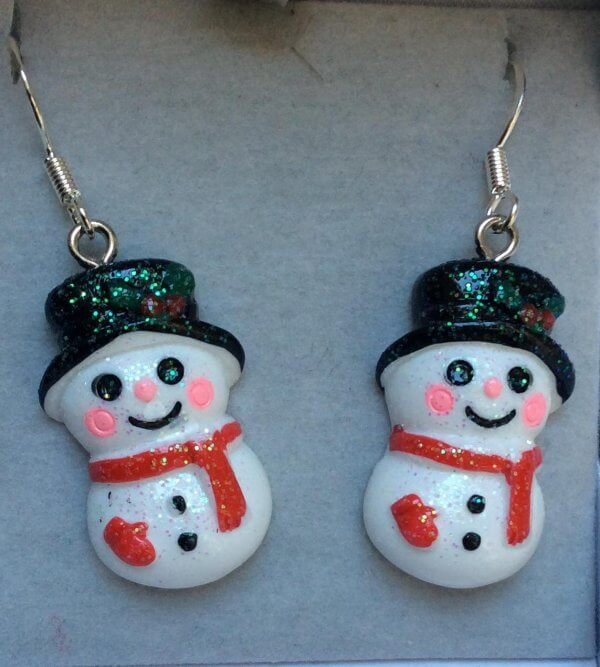 Resin snowmen with sterling silver ear wires